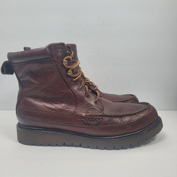 Polo Ralph Lauren Willingcott Men's Brown Leather Lace-Up Boots 14323 US Size 8D - Picture 1 of 11